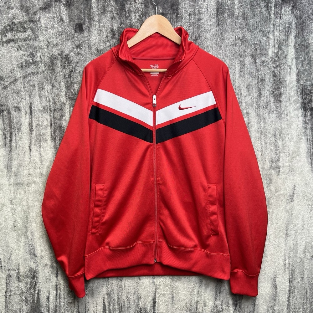 Nike The Athletic Dept Vintage Red/White Chevron Track Jacket Full‎ Zip Sz XL